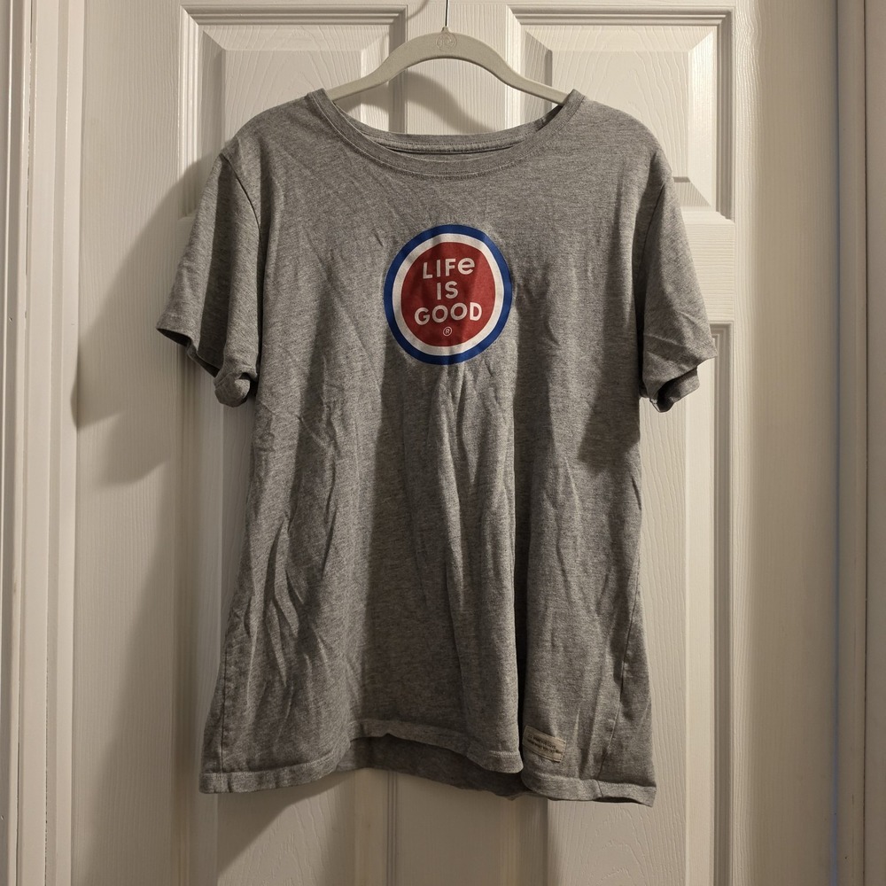 Life Is Good Men Large Gray Graphic T Shirt Circle Logo Casual Tee - Picture 2 of 4